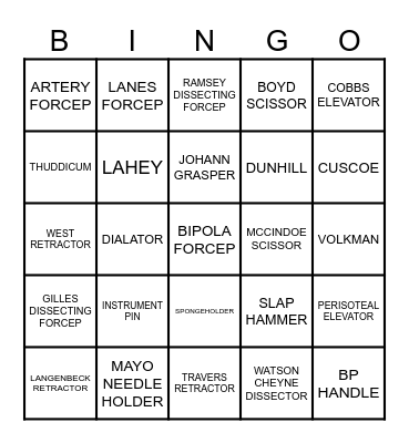 STERILE SERVICES Bingo Card