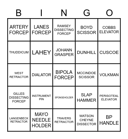 STERILE SERVICES Bingo Card