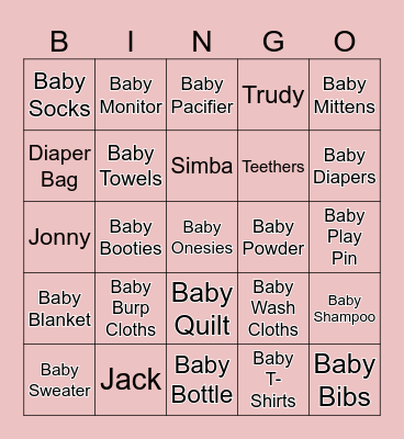 Baby Bingo Card