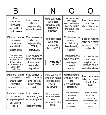 Vocab Bingo Card