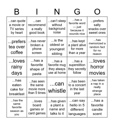 Find someone who... Bingo Card
