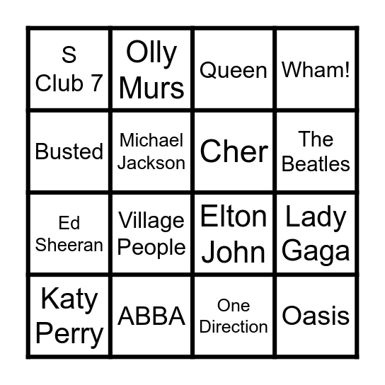 Music Bingo Card