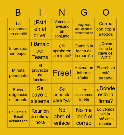 Bingo Administrativo: porque en la oficina siempre hay frases que nunca faltan Bingo Card