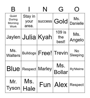 Room 109 Bingo Card