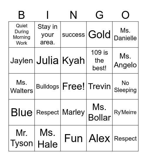 Room 109 Bingo Card