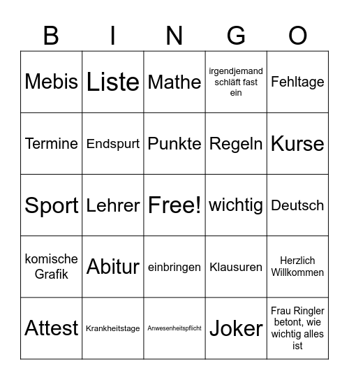 Vollversammlung Bingo Card