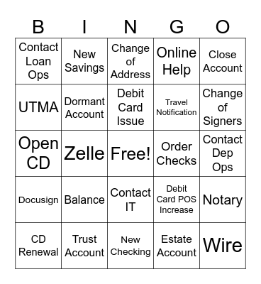 Banking for Fun Bingo Card