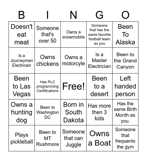 Chord I&E Human Bingo Card