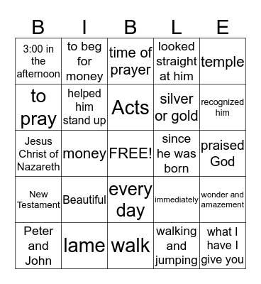 Peter and John at the Temple Bingo Card