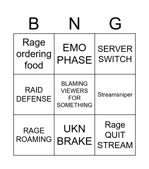 SNOWMERS STREAM BINGO Card