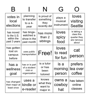 Common Ground Bingo Card