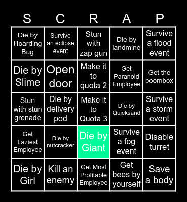 Lethal Company Bingo Card