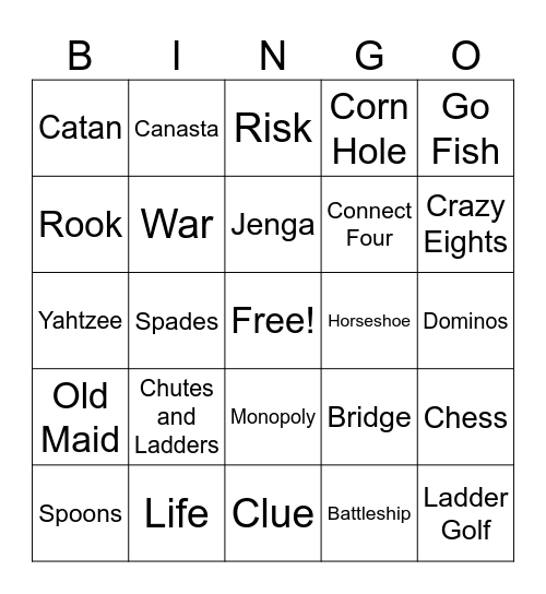 Game Night Bingo Card