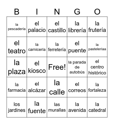 Sp 3 U2: Los lugares de la ciudad Bingo Card