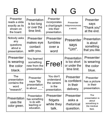 Presentation Bingo Card