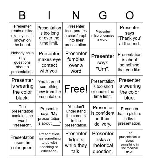Presentation Bingo Card