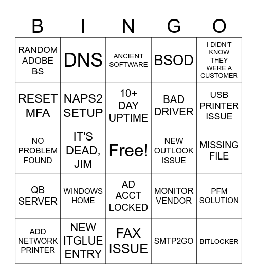 Helpdesk BINGO 09/15 Bingo Card