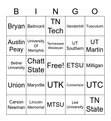 College Bingo! Bingo Card
