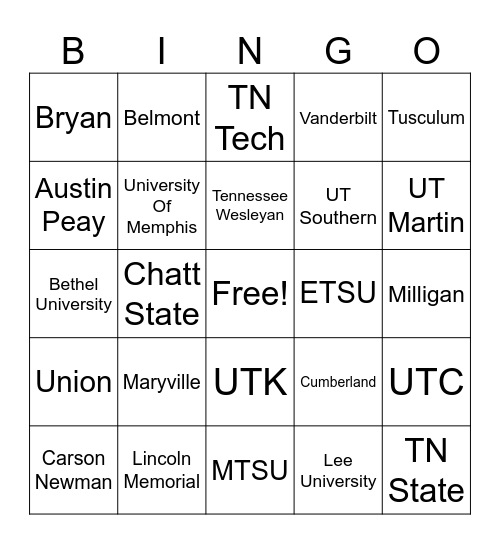 College Bingo! Bingo Card