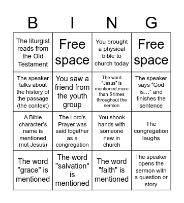 Sunday Sermon Bingo Card
