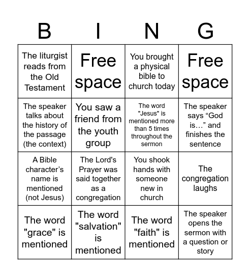 Sunday Sermon Bingo Card