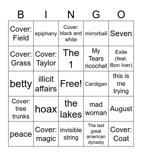 Folklore Bingo Card