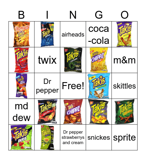 candy ,Takis Bingo Card