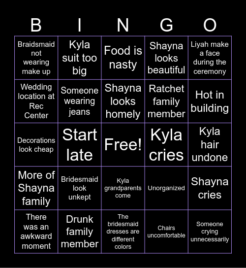 Wedding Bingo Card