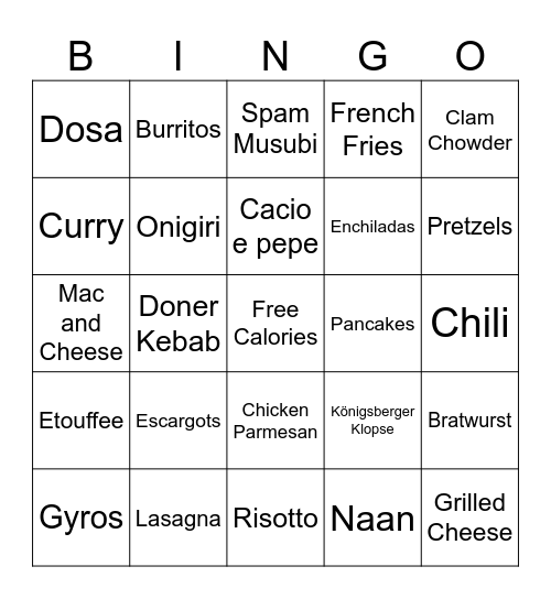 Foodie Feast Bingo Card