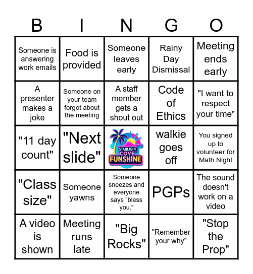 FUNshine Faculty Meeting BINGO Card