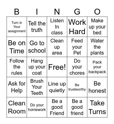 Responsibility Bingo Card