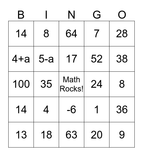 Expressions  Bingo Card