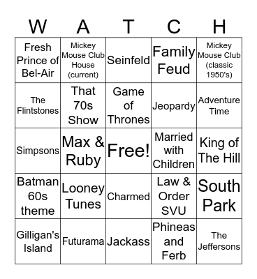 TV Theme Bingo 2.0 Bingo Card