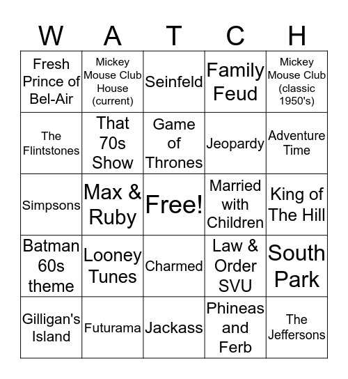 TV Theme Bingo 2.0 Bingo Card