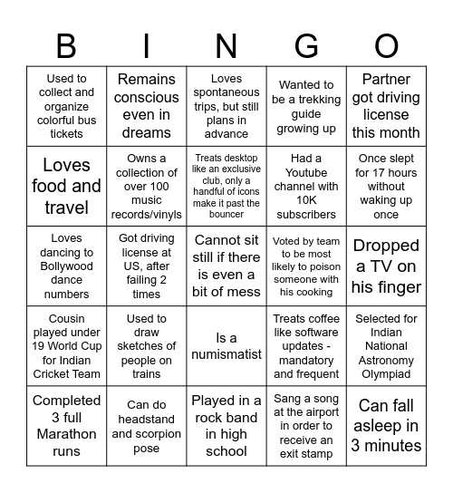 Amol Bingo Card