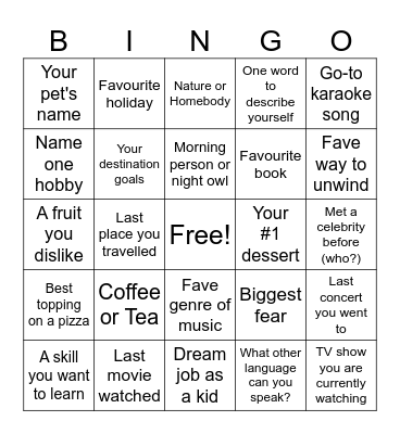 Ice Breaker BINGO Card
