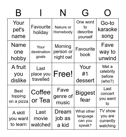 Ice Breaker BINGO Card