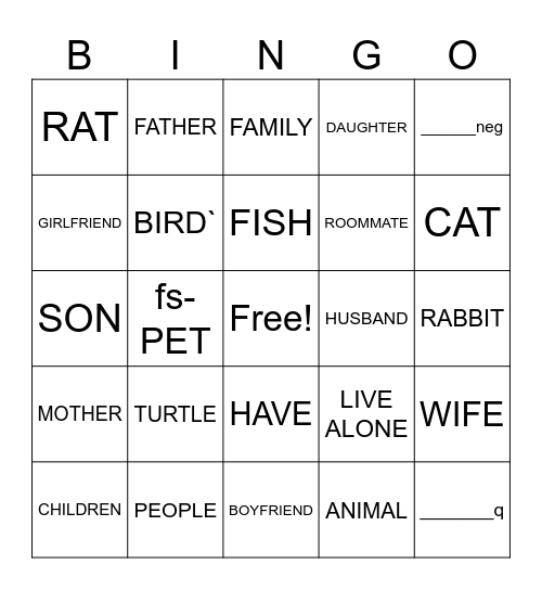 Untitled Bingo Card