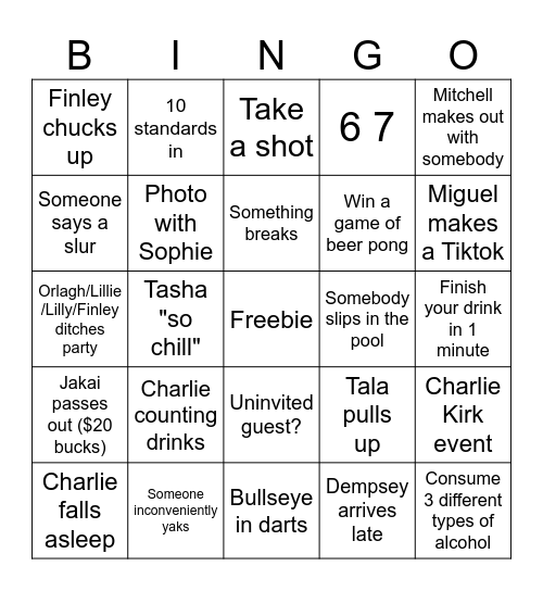 SOPHIE PARTY BINGOOOOOOOOO Bingo Card