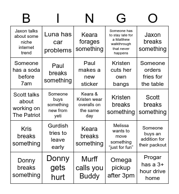 Murff Monster Mash Bingo Card