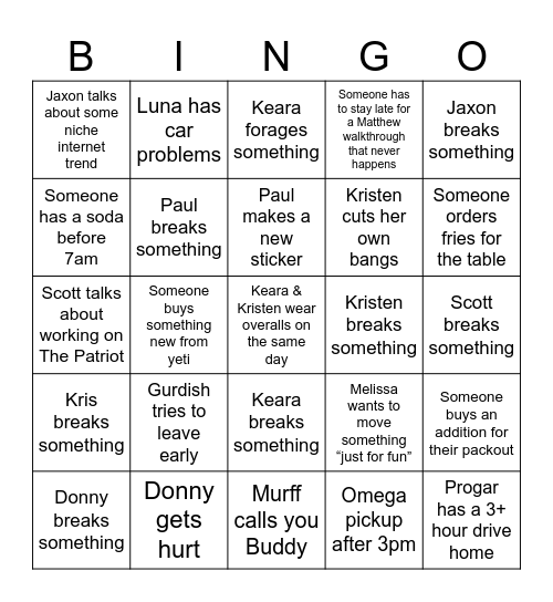 Murff Monster Mash Bingo Card