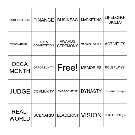 DECA BINGO Card