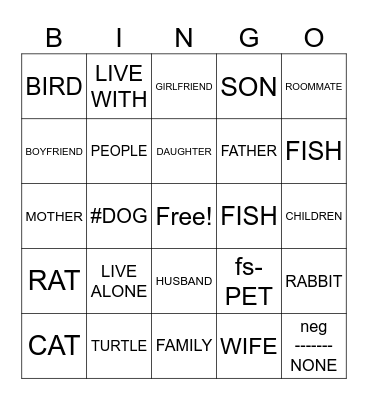 ASL words Bingo Card