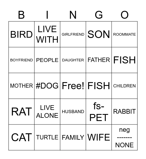 ASL words Bingo Card