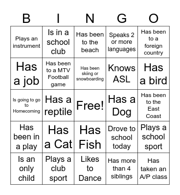 Get To Know You Bingo Card