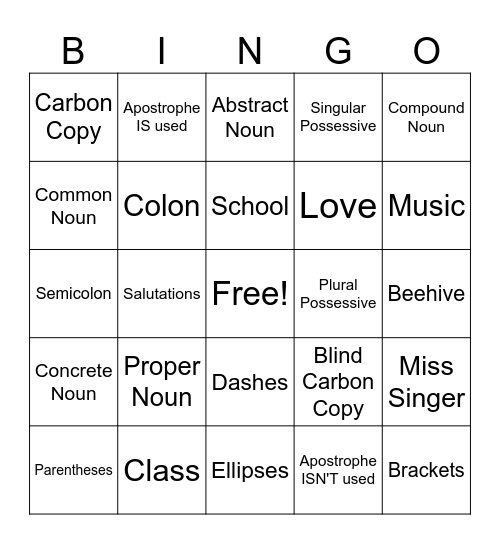 Review Day! Bingo Card
