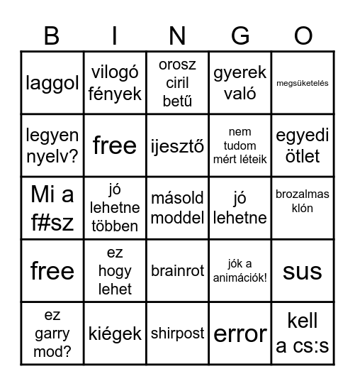 Garry mod hungary Bingo Card