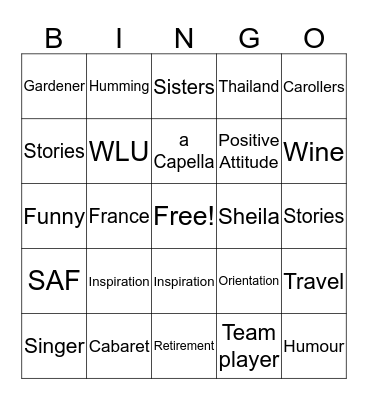 Carol Bingo Card