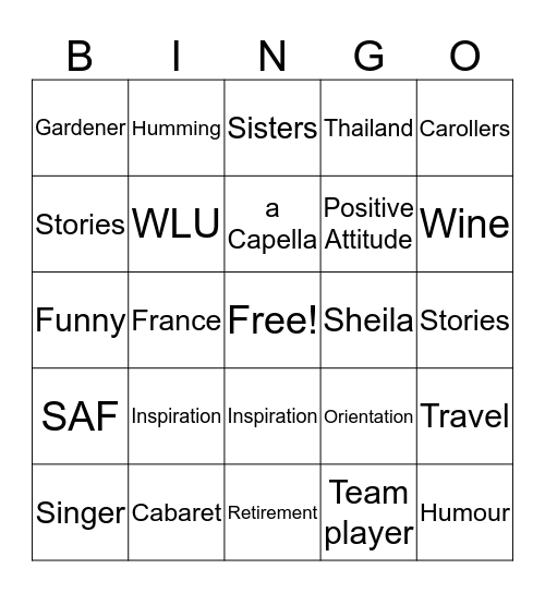 Carol Bingo Card