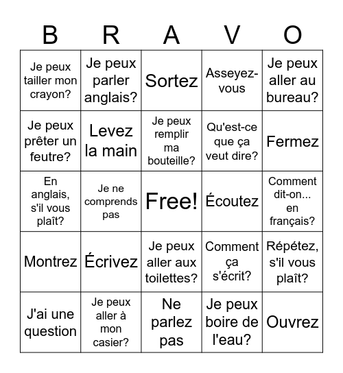 Expressions & Questions Bingo Card